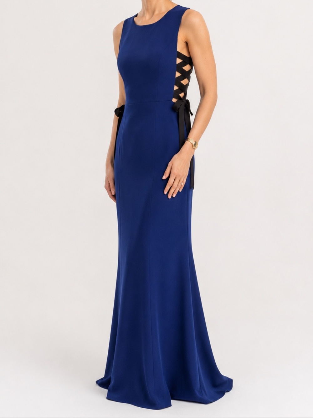 BCBGMaxAzria Daulphine Illusion Back Royal Blue Dress with Black Lace-Up Sides